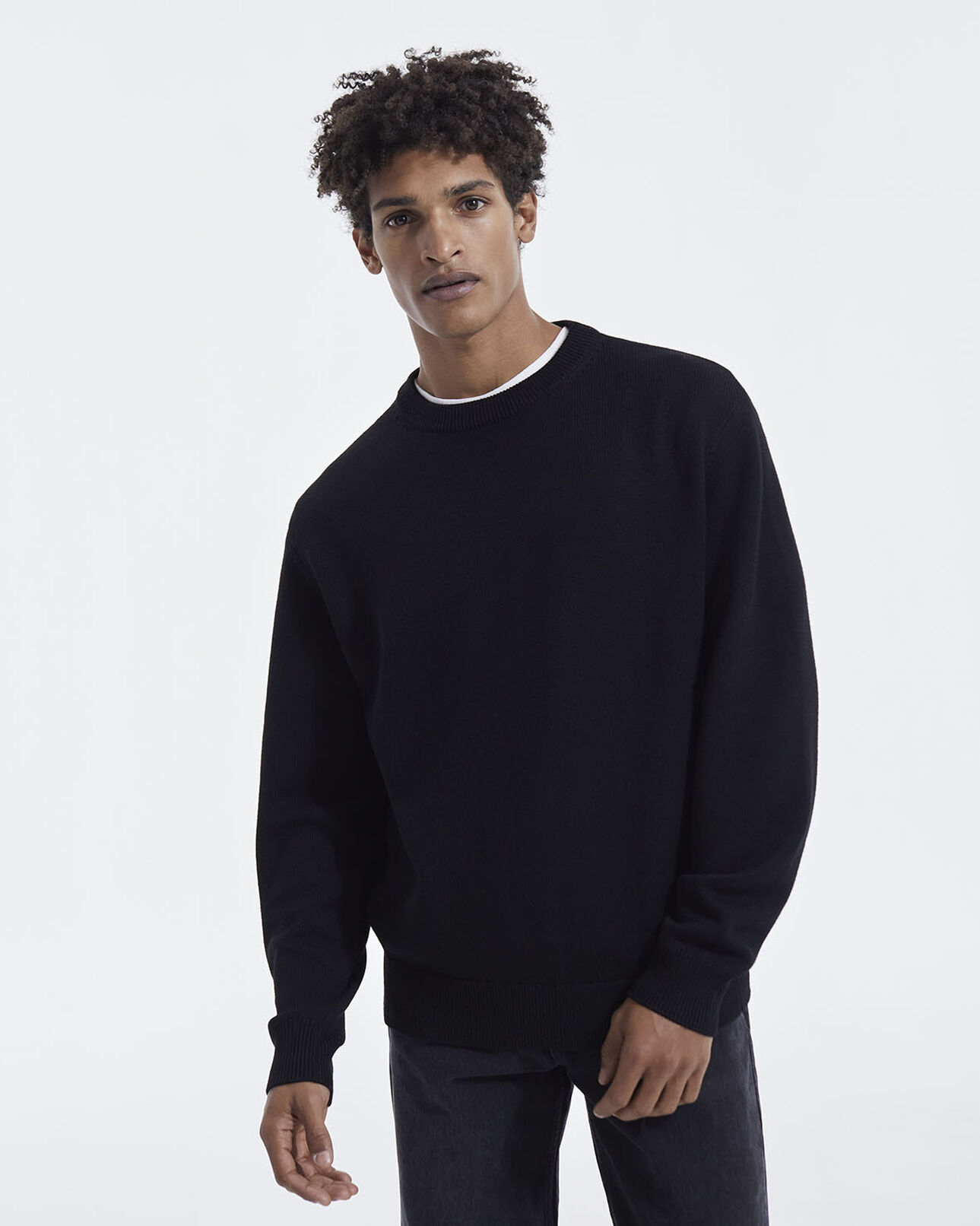 The Kooples HOMME BLACK pull maille noire col rond triple bande