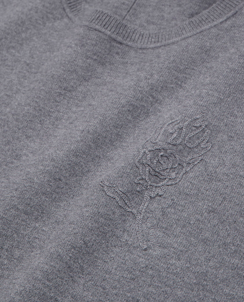 The Kooples HERREN MELANGE GREY grauer pullover aus wolle mit stickereien