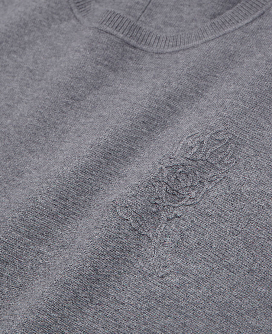 The Kooples HOMME MELANGE GREY pull en laine mélangée avec broderie gris