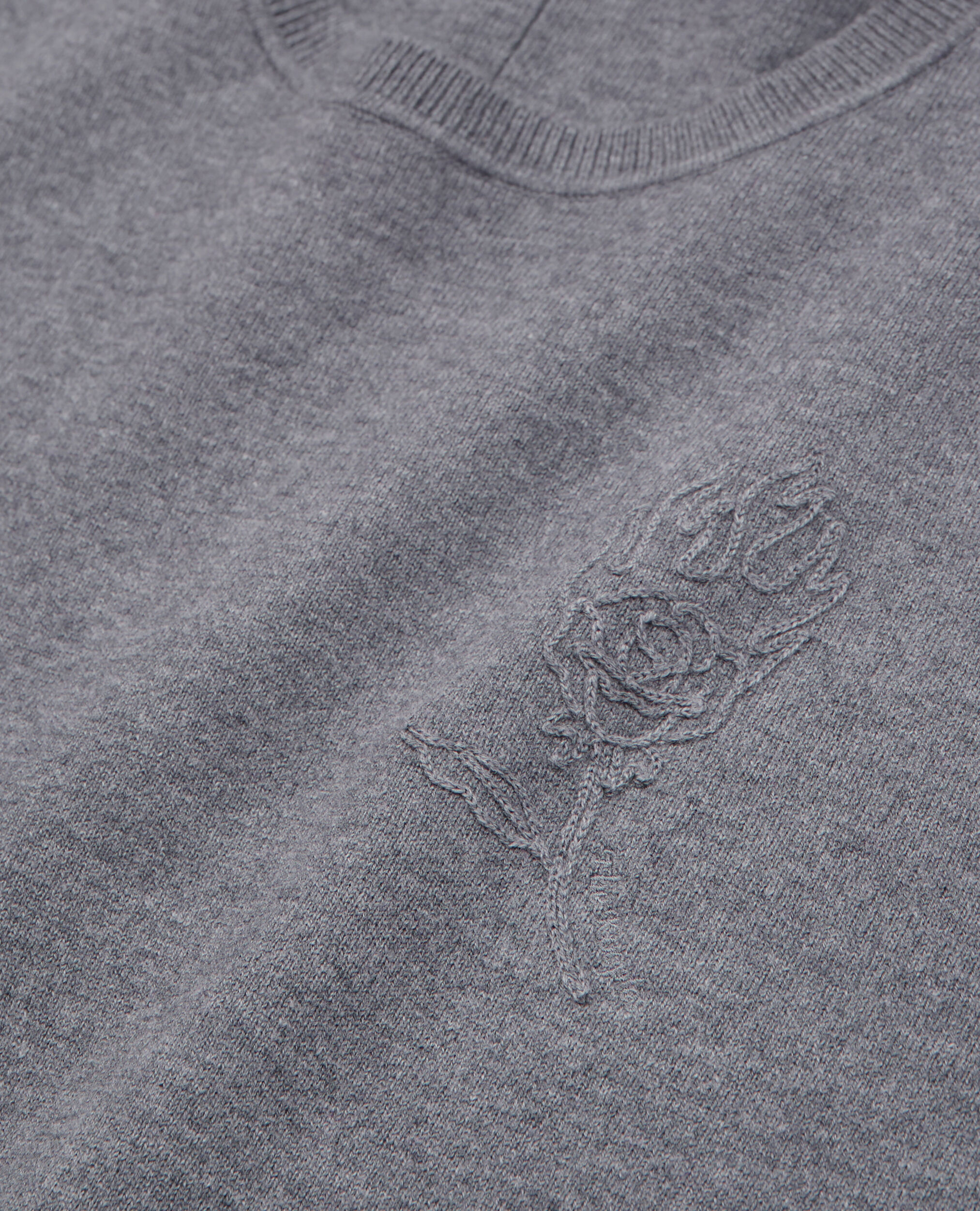 Pull en laine mélangée avec broderie gris, MELANGE GREY, hi-res image number null