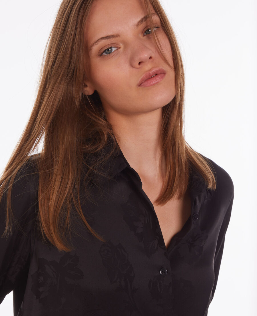 schwarzes jacquard-hemd mit blumenmotiv