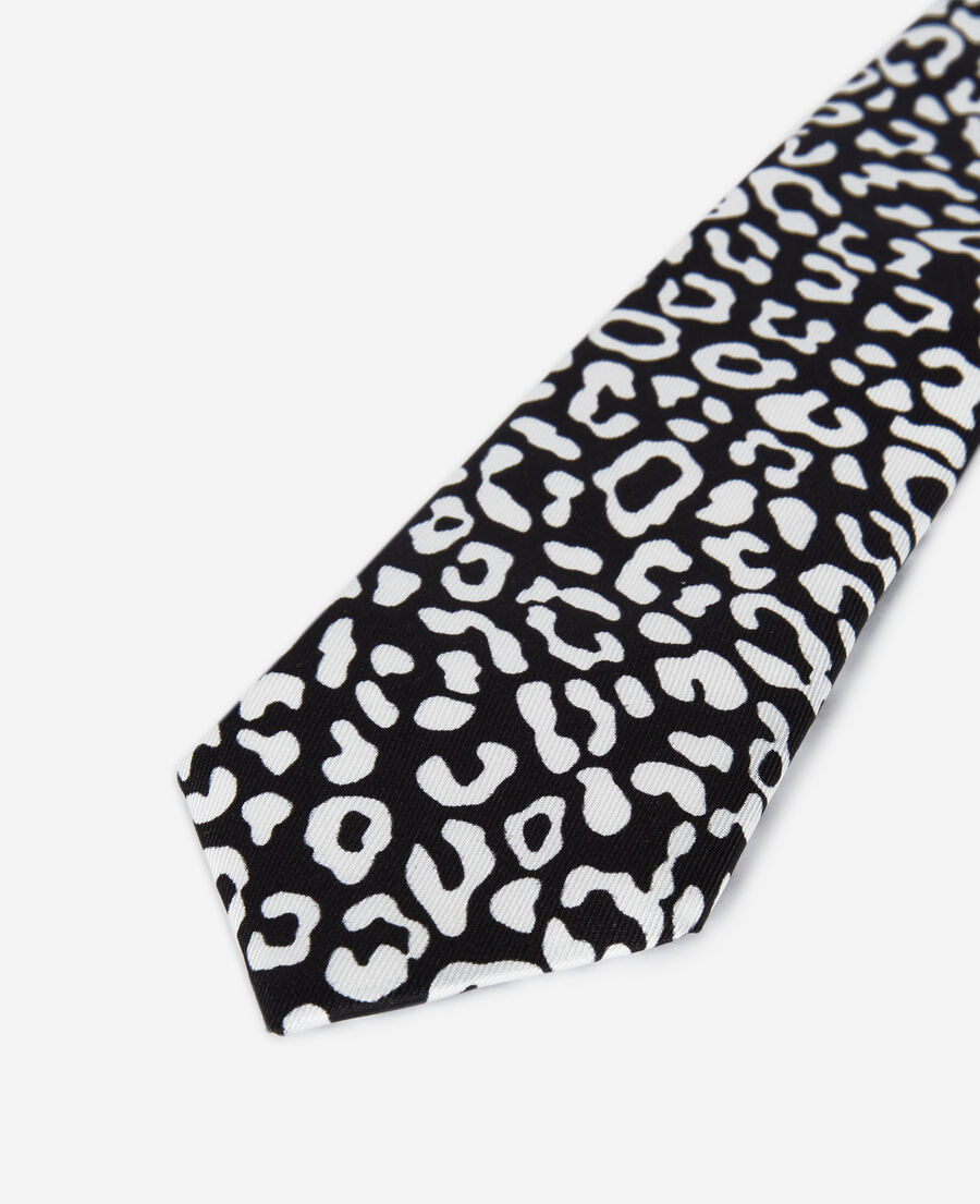 cravate en soie léopard noire