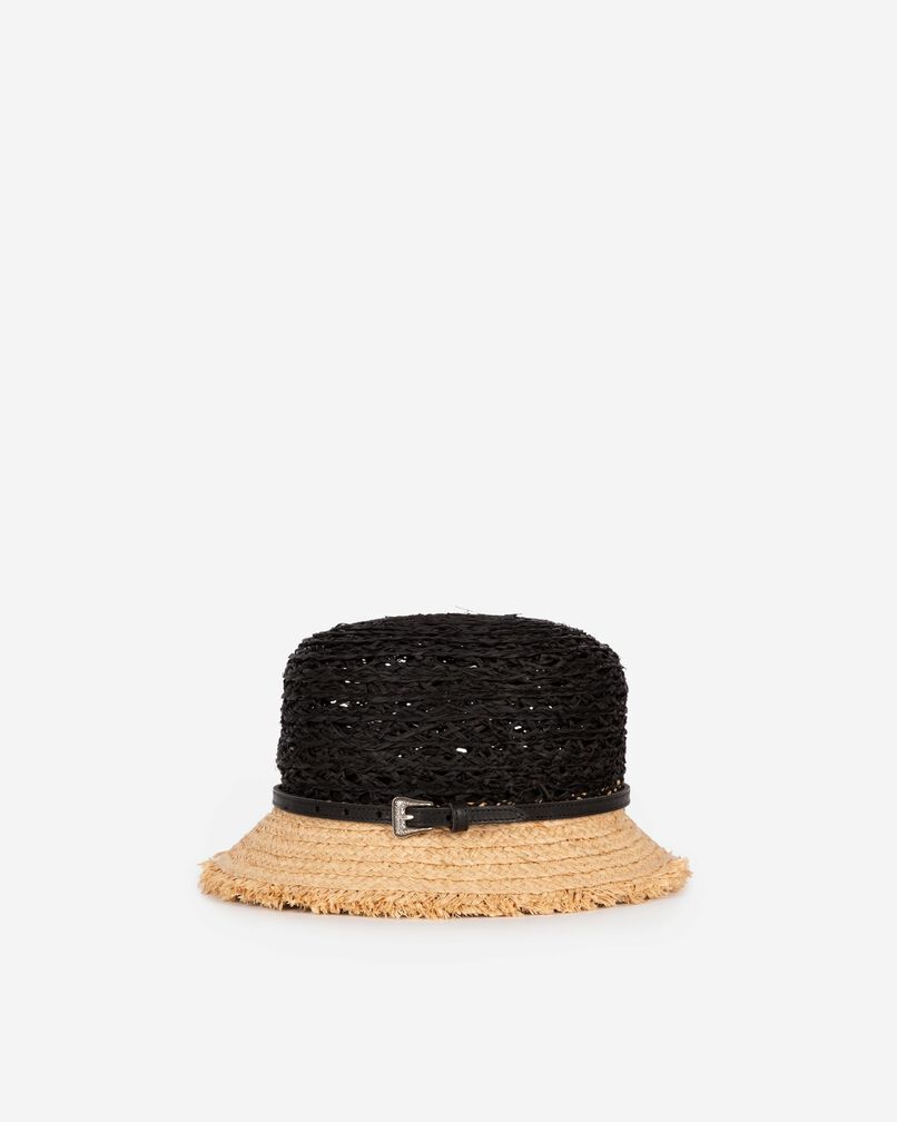 The Kooples FEMME BLACK - CREAM chapeau en raphia noir et beige