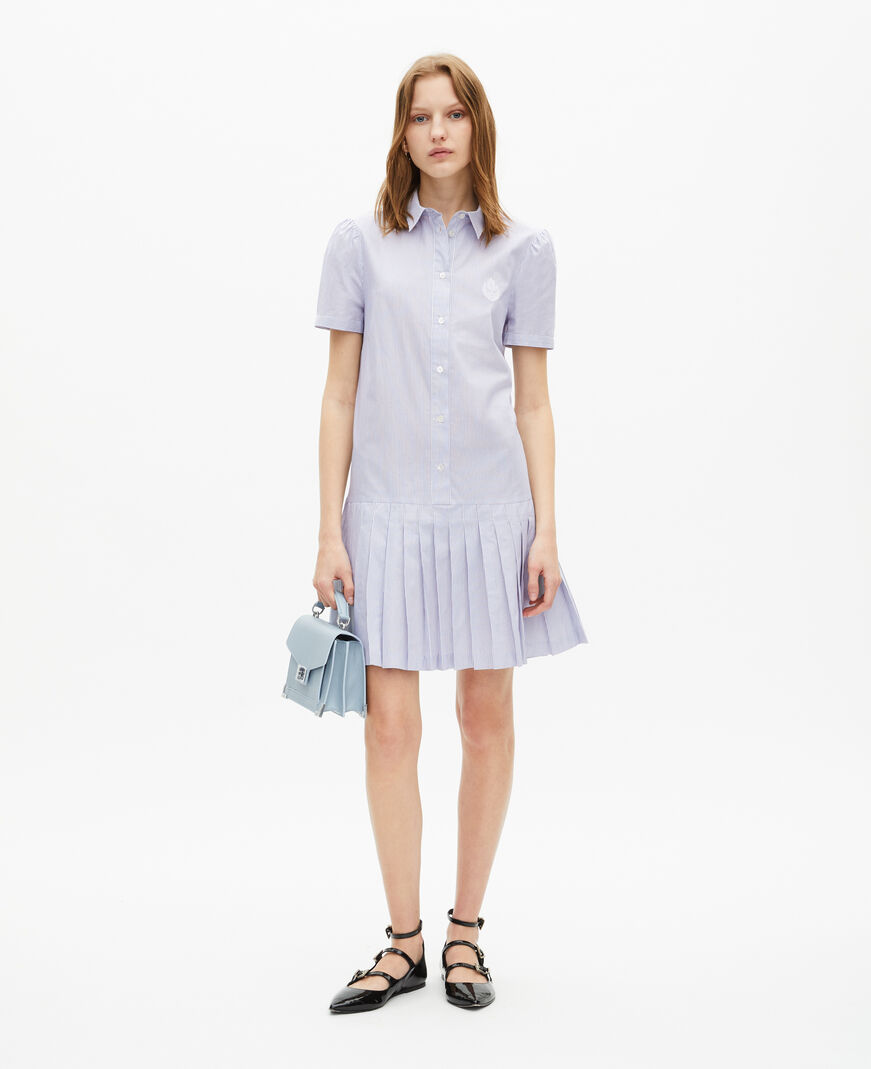 The Kooples F BLUE WHITE short blue striped shirt collar dress