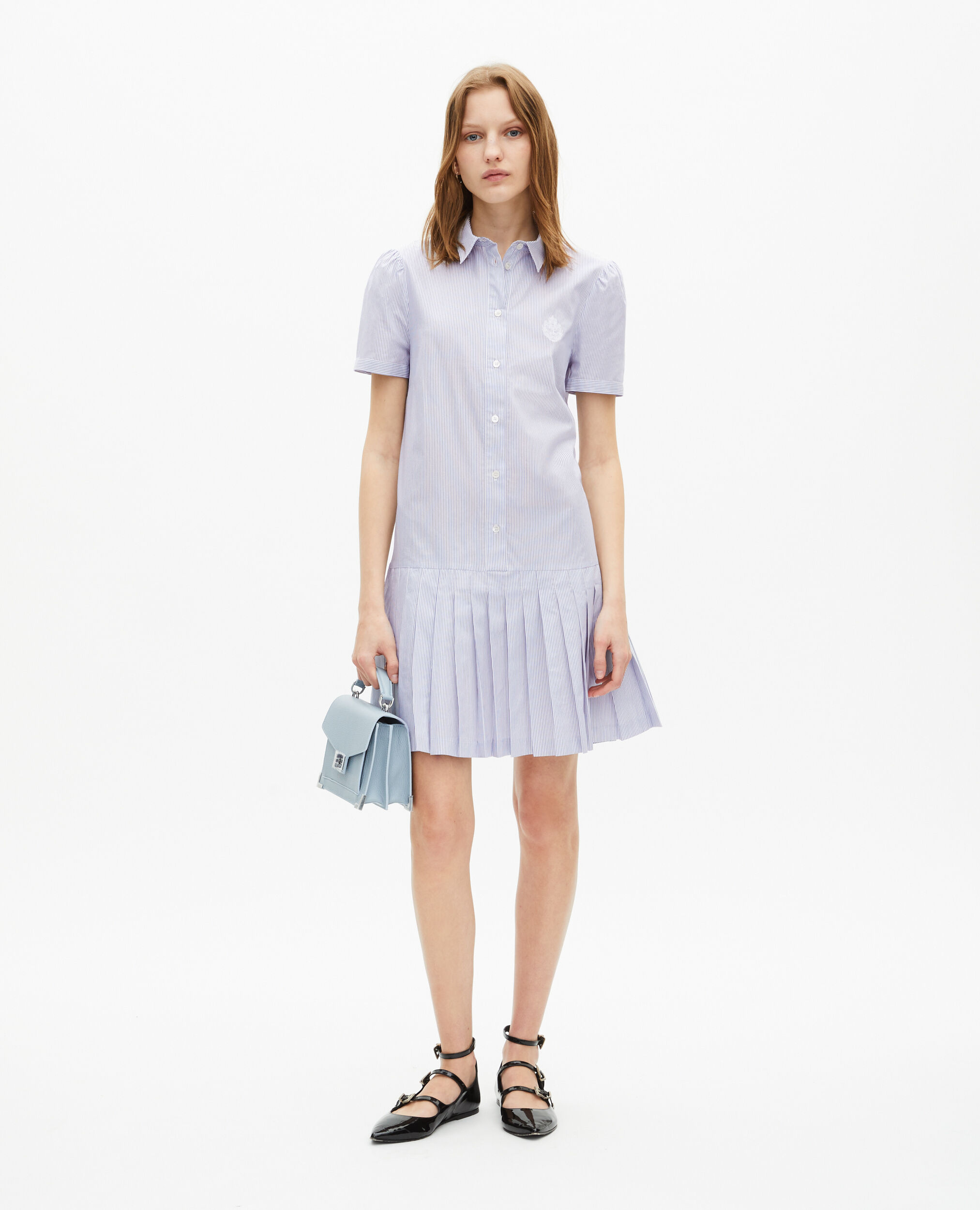 Short blue striped shirt collar dress, BLUE WHITE, hi-res image number null
