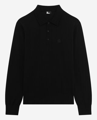 The Kooples HOMME BLACK pull col polo en laine mérinos noir