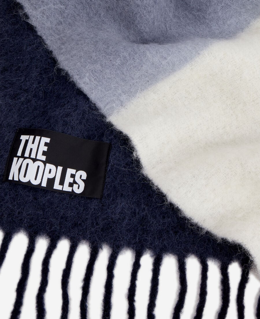 The Kooples FEMME NAVY echarpe bleue en mélange de laine avec franges