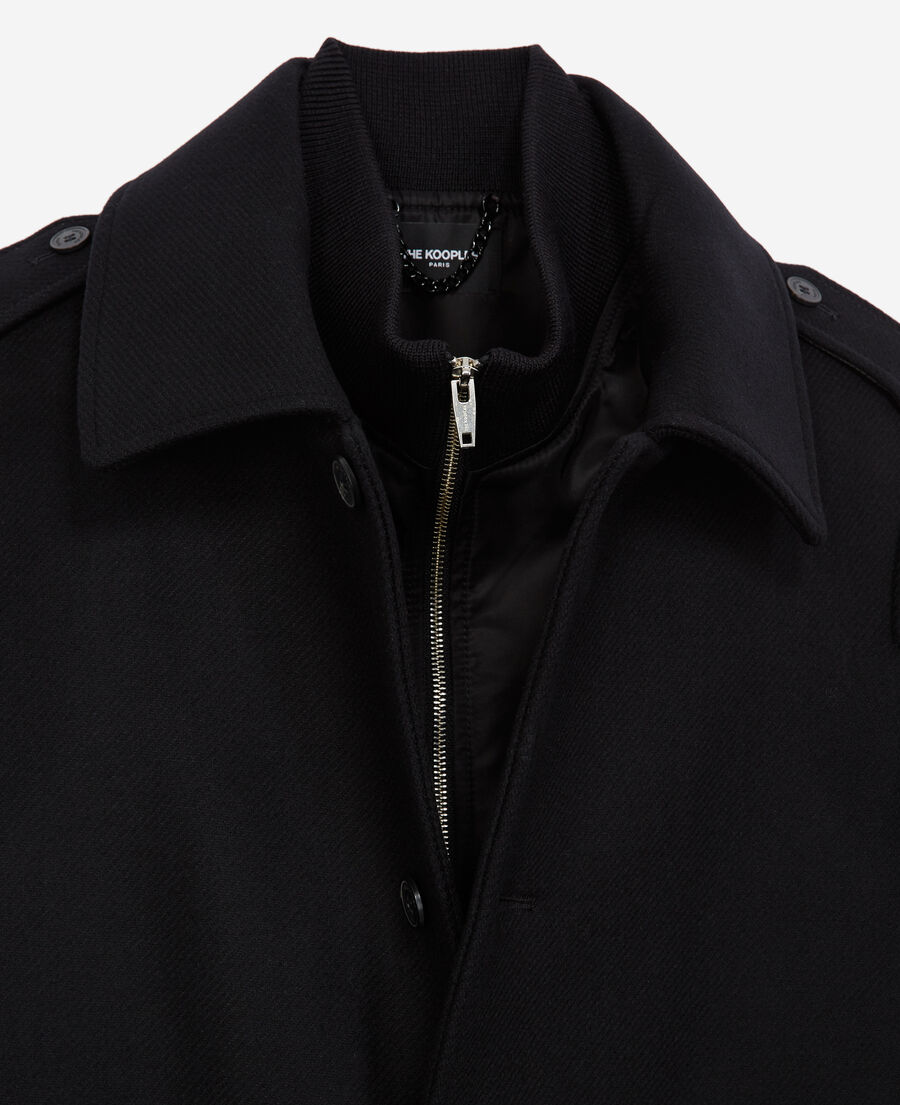 manteau noir laine à gilet intégré