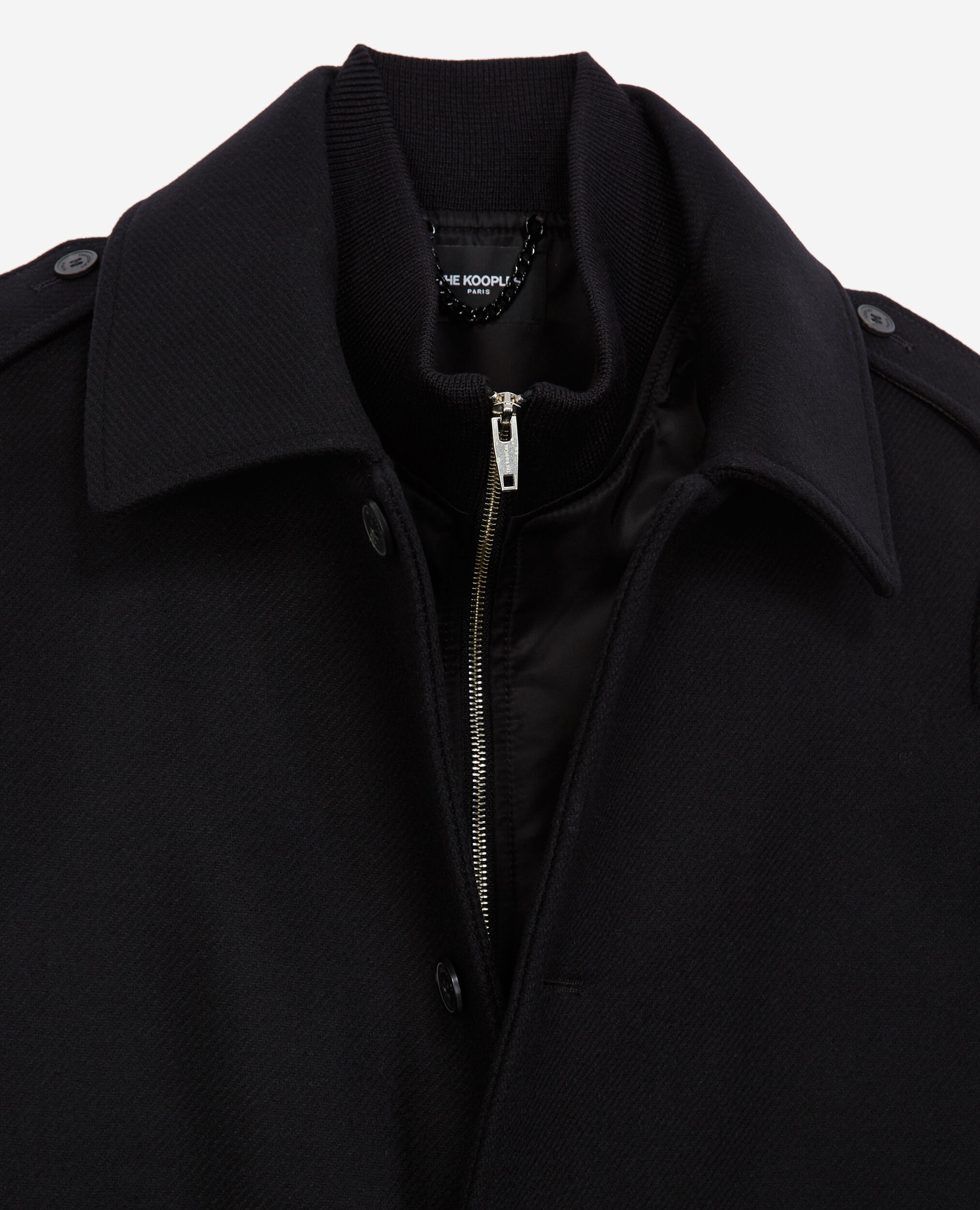 Manteau noir laine à gilet intégré, BLACK, hi-res image number null