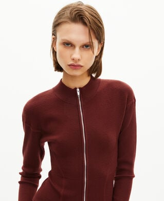 The Kooples DAMEN RED BRIQUE strickjacke mit rei&szlig;verschluss aus bordeauxroter mischwolle