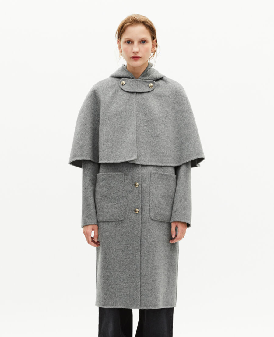 The Kooples WOMEN GREY long double-faced wool coat with gray cape