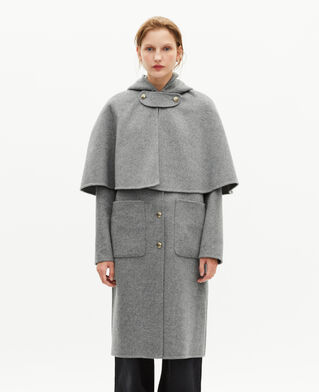The Kooples WOMEN GREY long double-faced wool coat with gray cape
