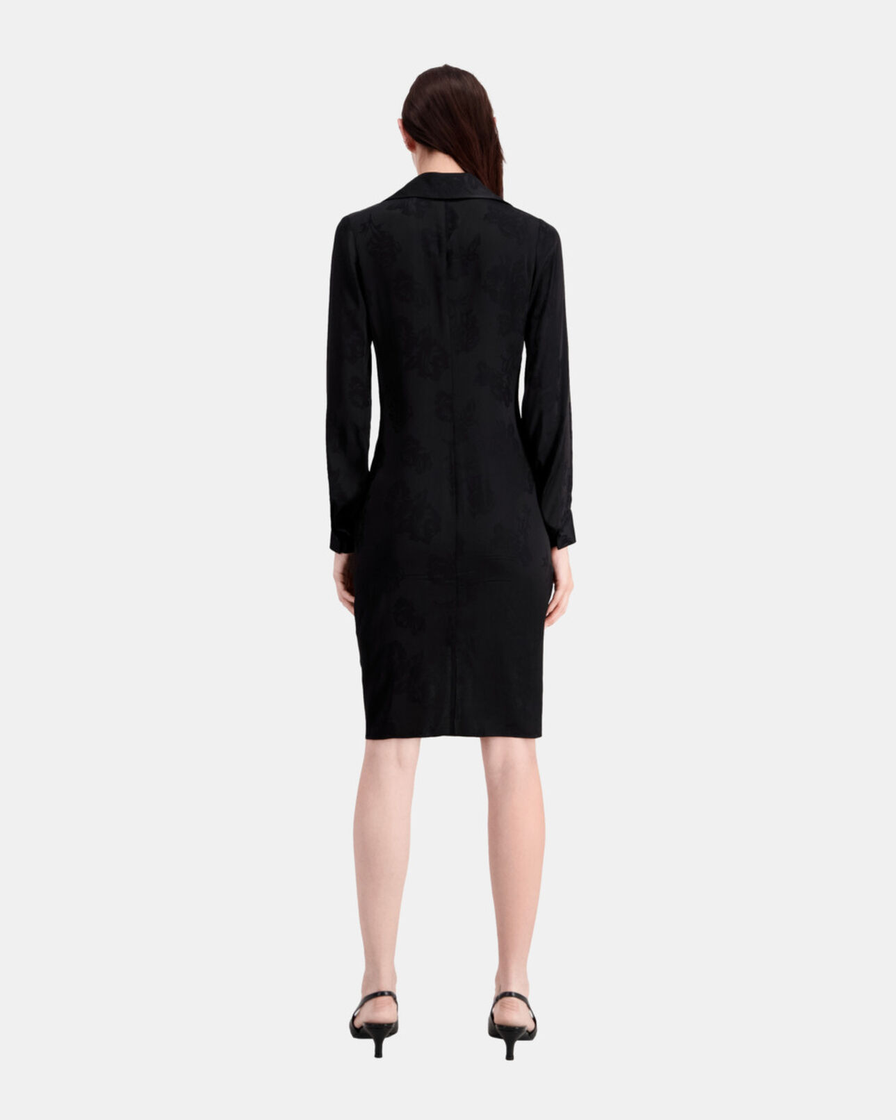 The Kooples FEMME BLACK robe noire mi-longue à fleurs avec fronces