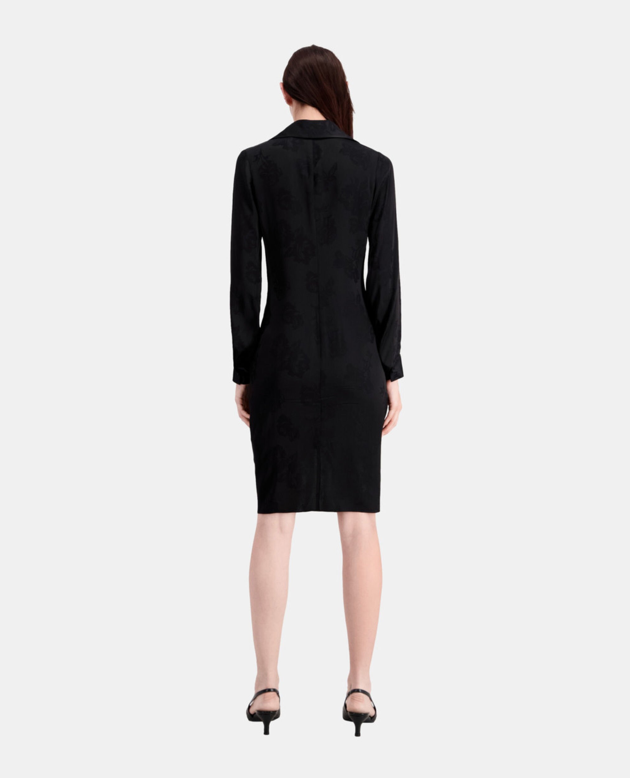 Mid-length black floral dress with shirring, BLACK, hi-res image number null