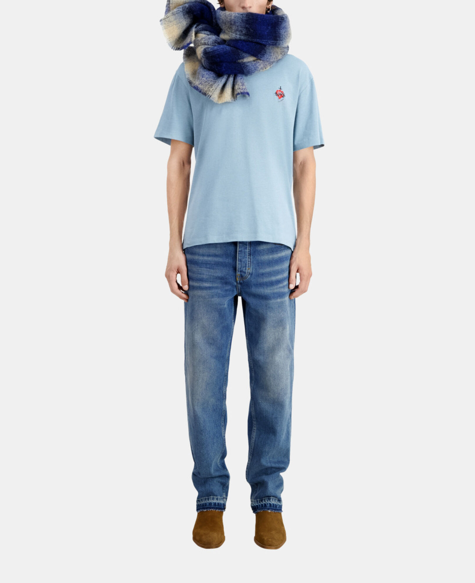 The Kooples MEN BLUE GREY blue t-shirt with dagger through heart embroidery