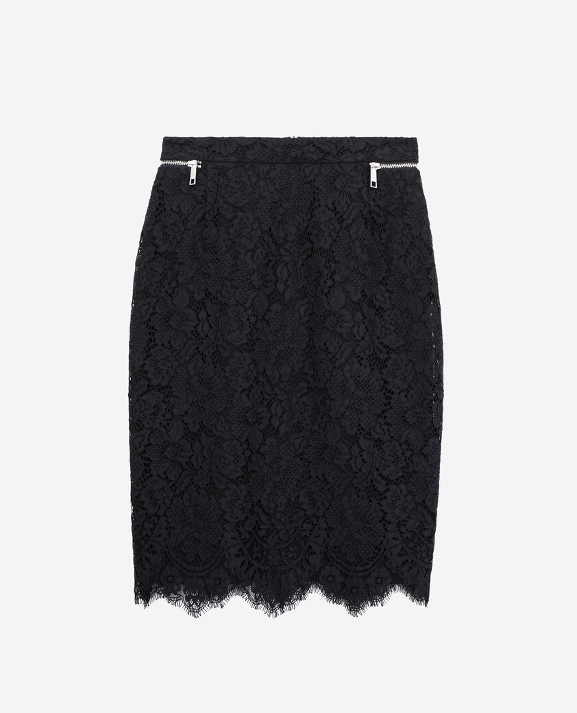 The Kooples FEMME BLACK jupe crayon mi-longue en dentelle noire