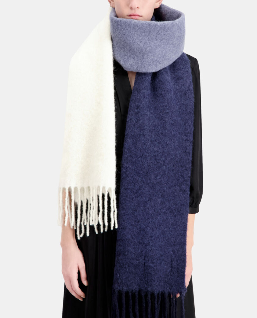 The Kooples WOMEN NAVY blue wool-blend scarf with fringes
