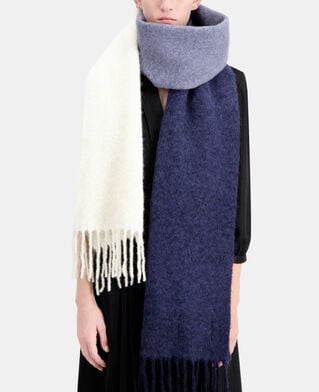The Kooples FEMME NAVY echarpe bleue en mélange de laine avec franges