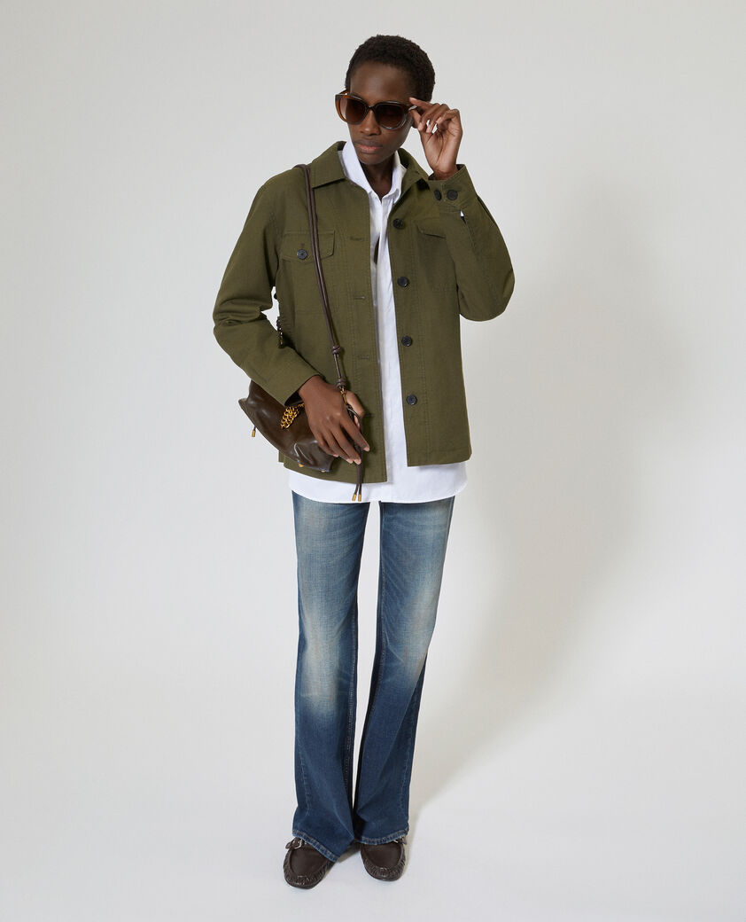 The Kooples WOMEN KAKI embroidered back jacket in khaki cotton