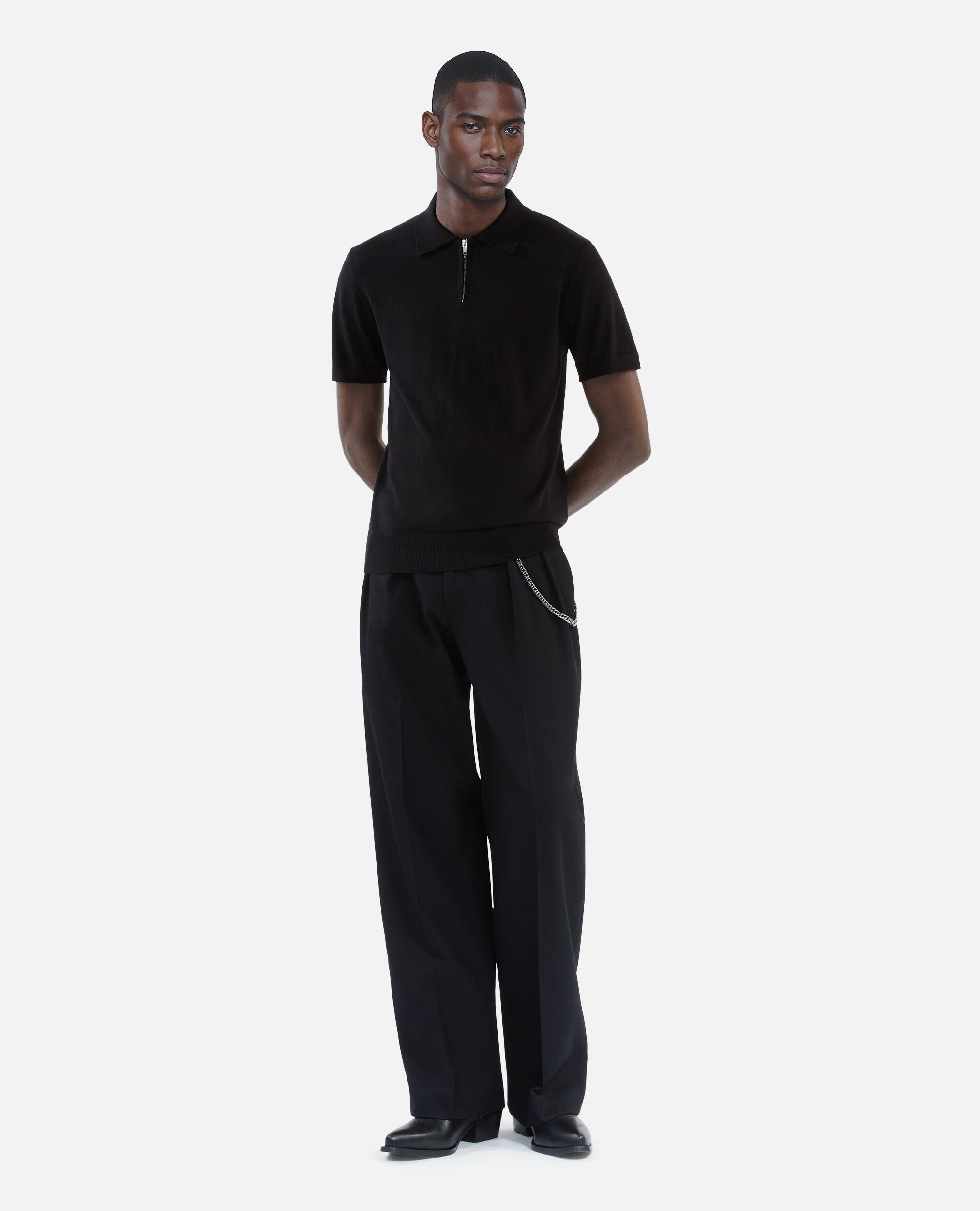 Black knit polo, BLACK, hi-res image number null