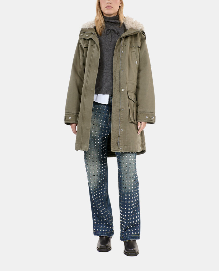 The Kooples DAMEN OLIVE NIGHT khakifarbener parka mit kapuze