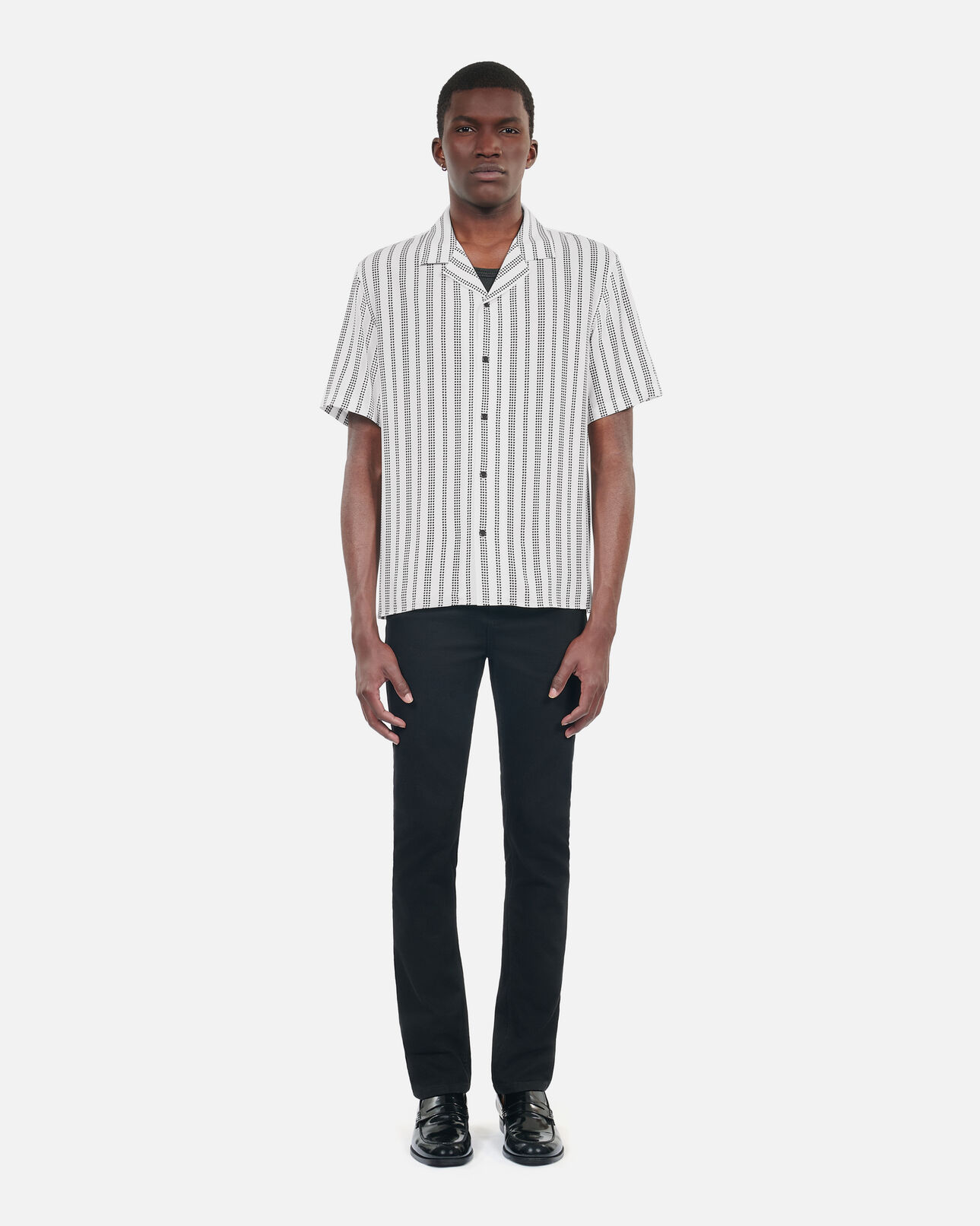 The Kooples HOMME ECRU BLACK chemise manches courtes imprimé pied de poule