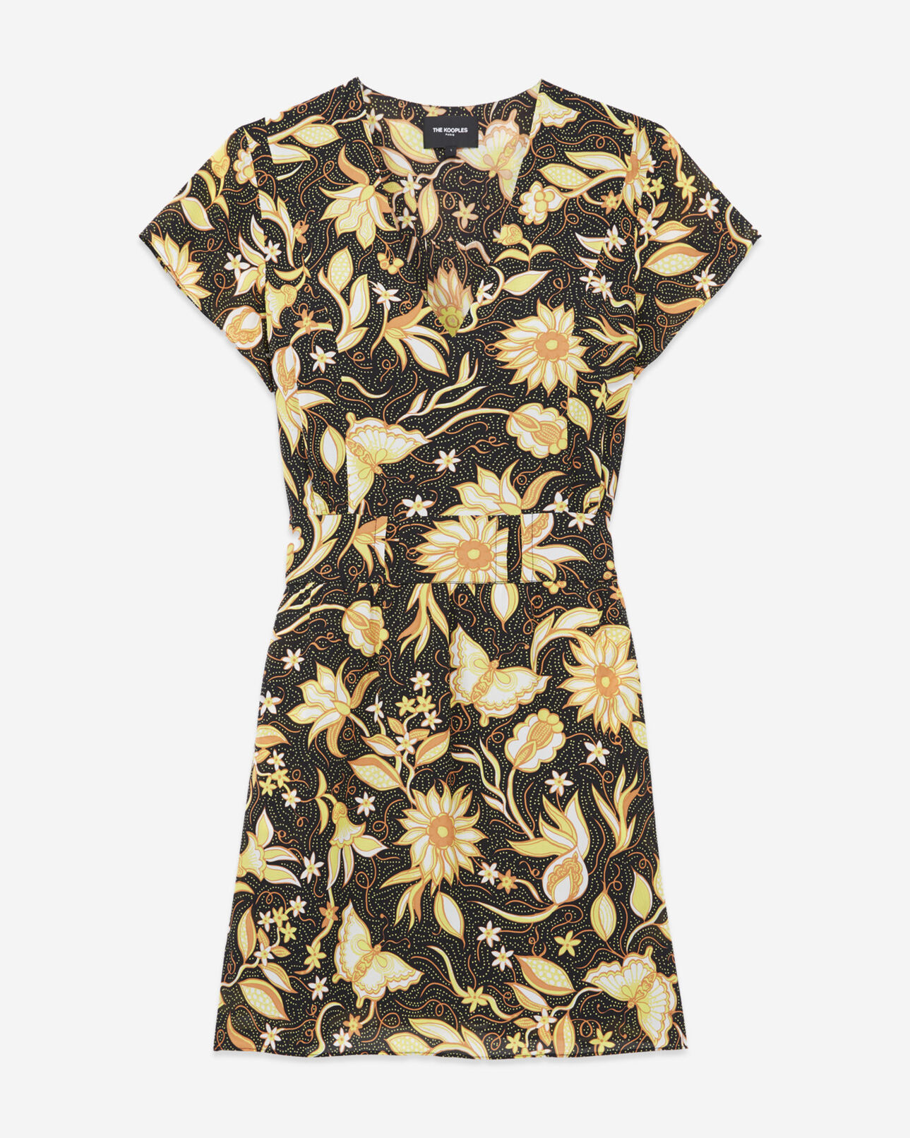 The Kooples WOMEN BLACK black short printed dress with short sleeves
