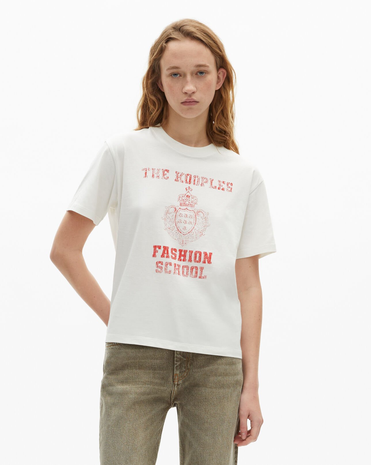 The Kooples WOMEN ECRU t-shirt with ecru screen print