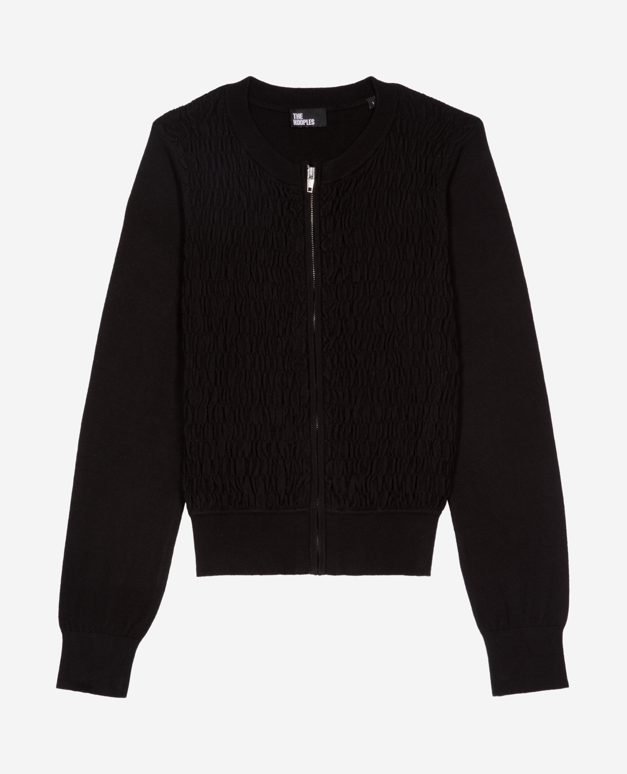 Black zipped cotton cardigan, BLACK, hi-res image number null