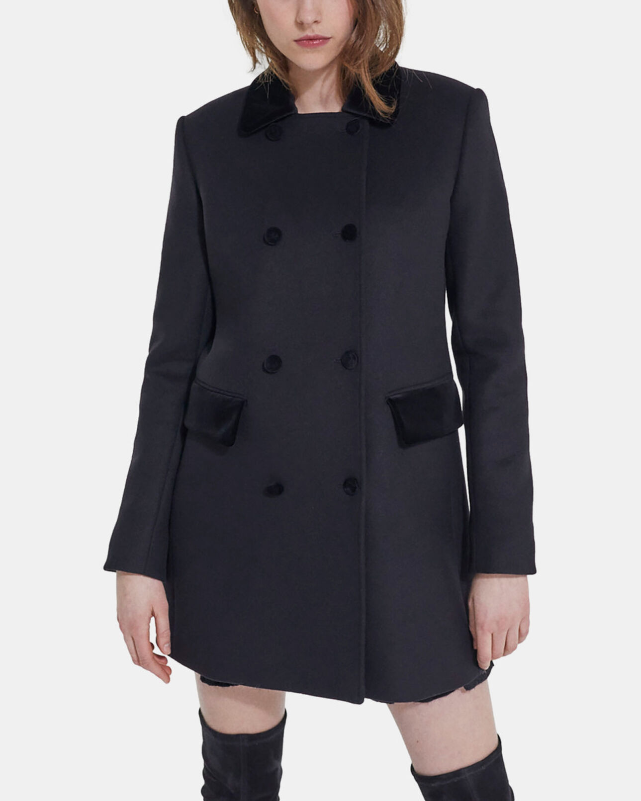 The Kooples WOMEN BLACK black wool and cashmere coat