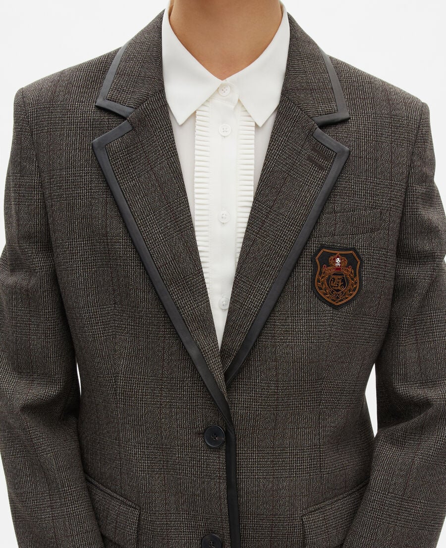 The Kooples FEMME BROWN veste prince de galles en laine marron