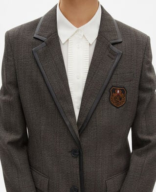 The Kooples FEMME BROWN veste prince de galles en laine marron