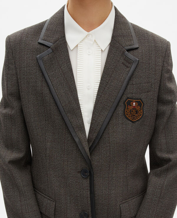 The Kooples FEMME BROWN veste prince de galles en laine marron