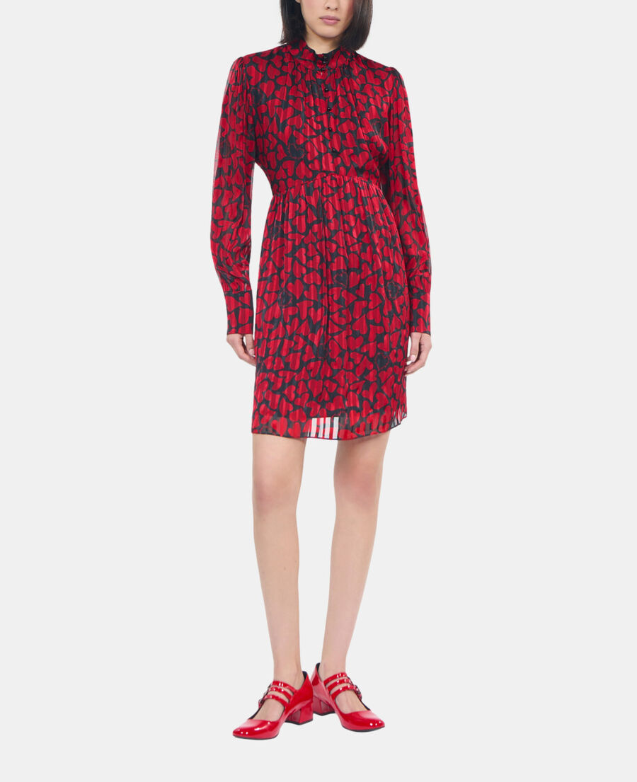 The Kooples F BLACK - RED short pleated heart print dress