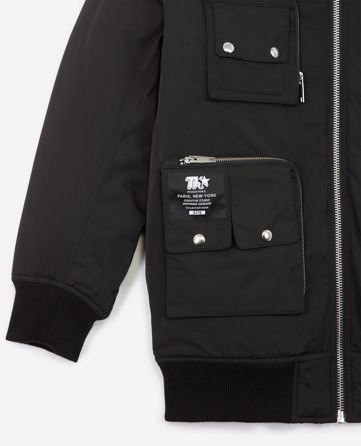 Black nylon jacket with multiple pockets hood The Kooples