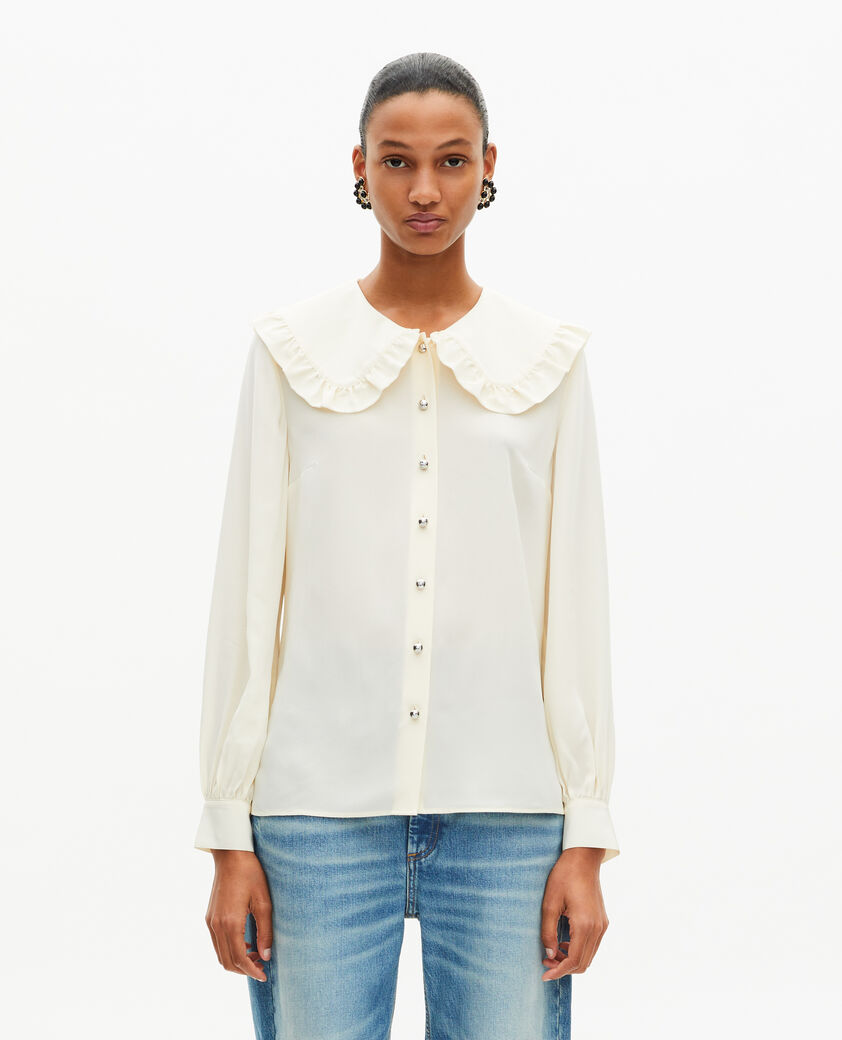 The Kooples WOMEN LIGHT BEIGE unbleached silk shirt