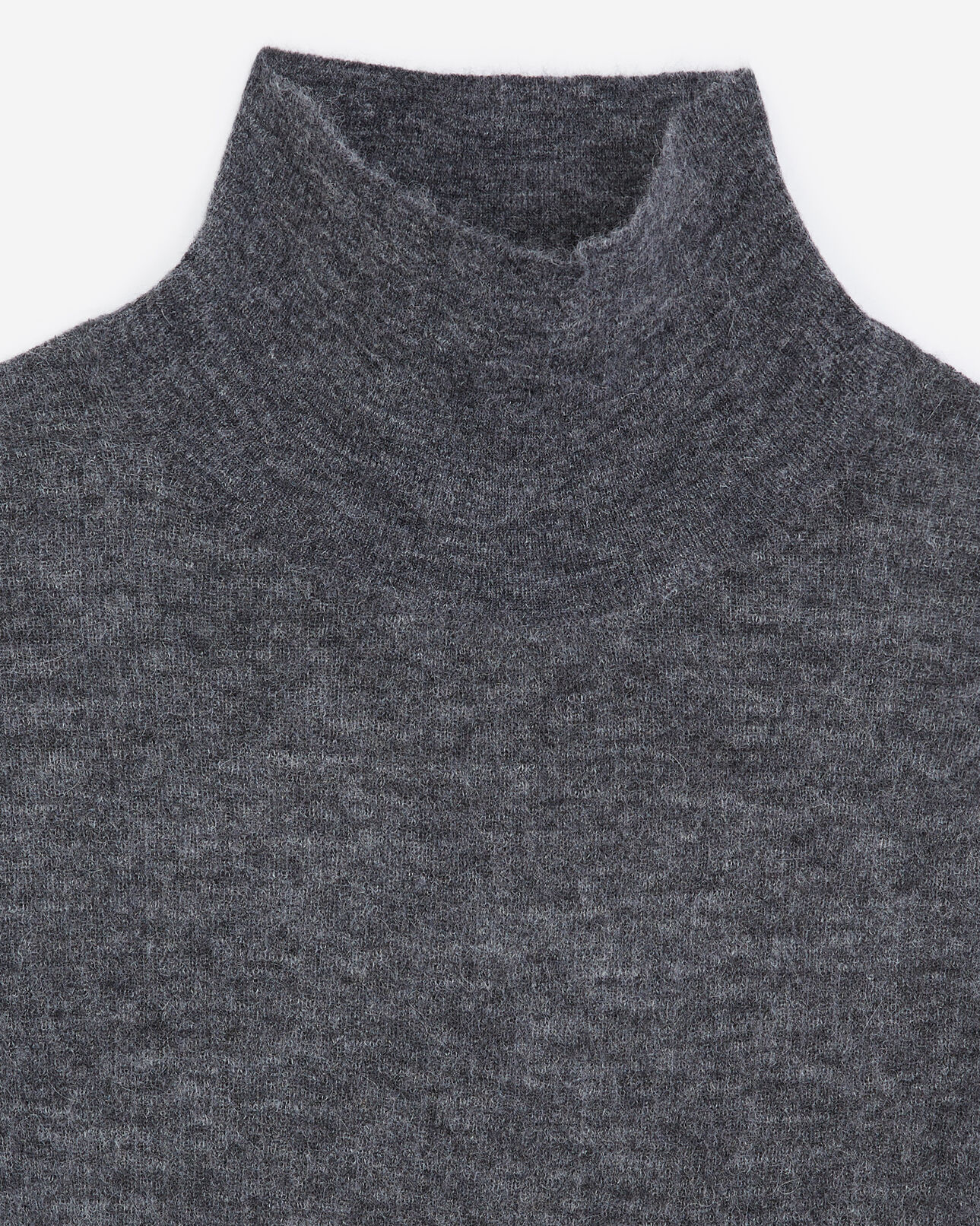 The Kooples FEMME GREY pull maille côtelée grise à col montant
