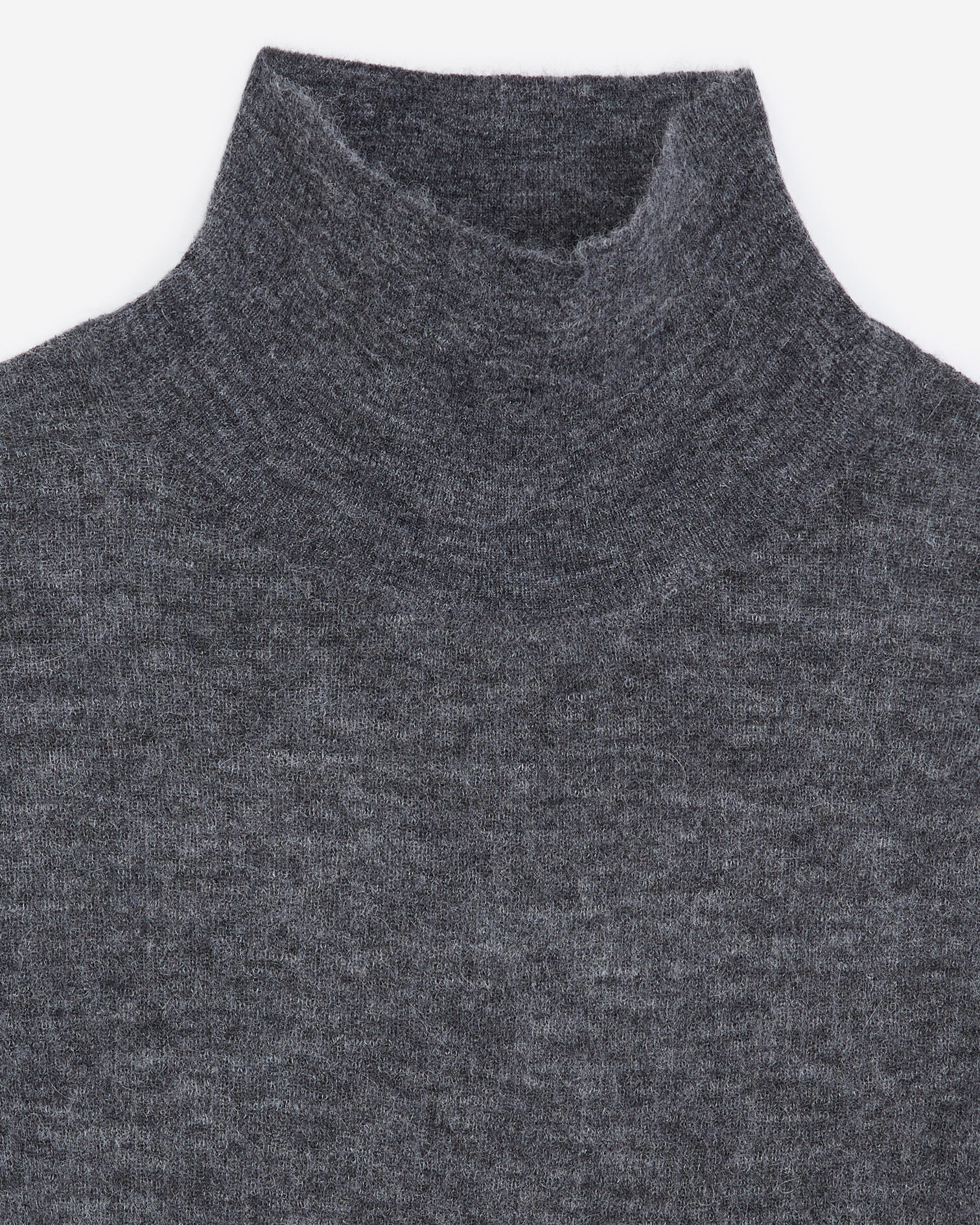 Pull maille côtelée grise à col montant, GREY, hi-res image number null