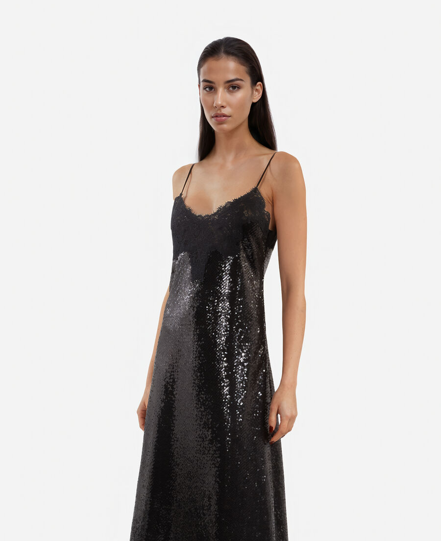 The Kooples WOMEN BLACK black sequinned long babydoll dress