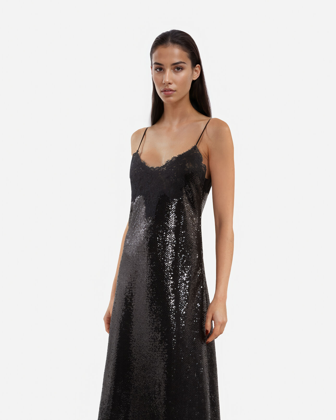 The Kooples WOMEN BLACK black sequinned long babydoll dress