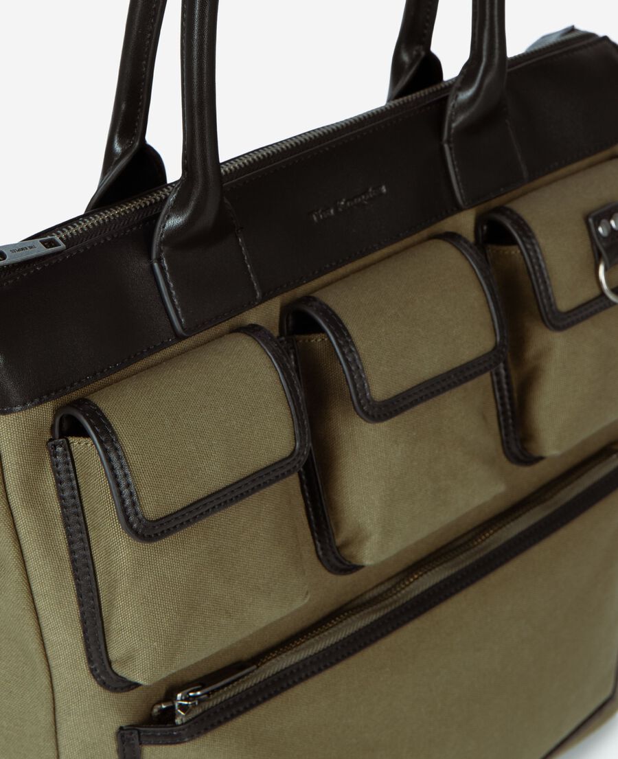 The Kooples H KAKI khaki canvas and leather tote bag