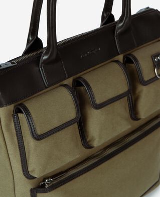 The Kooples H KAKI khaki canvas and leather tote bag
