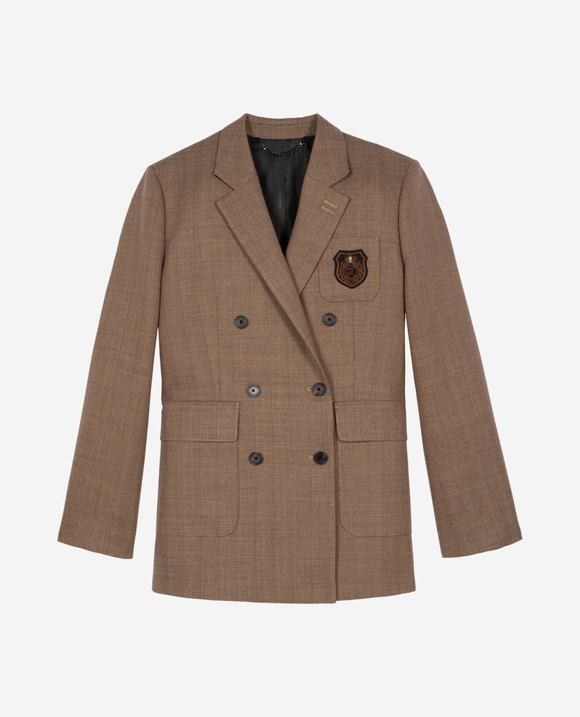 The Kooples F CAMEL double-breasted wool suit jacket with camel crest