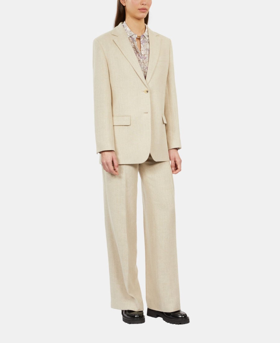 The Kooples WOMEN BEIGE ecru linen suit jacket