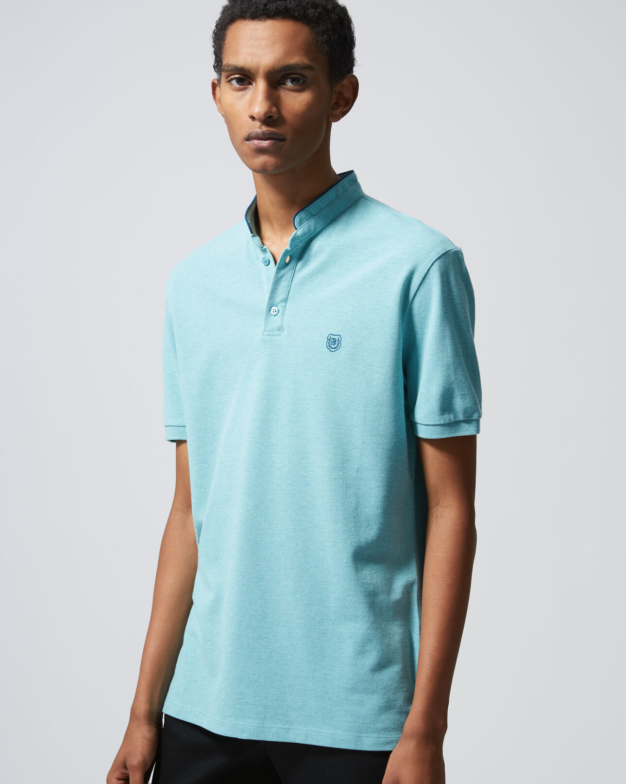 The Kooples HOMME AQUA GRN MEL / SAPHIR polo jersey vert détails contrastants