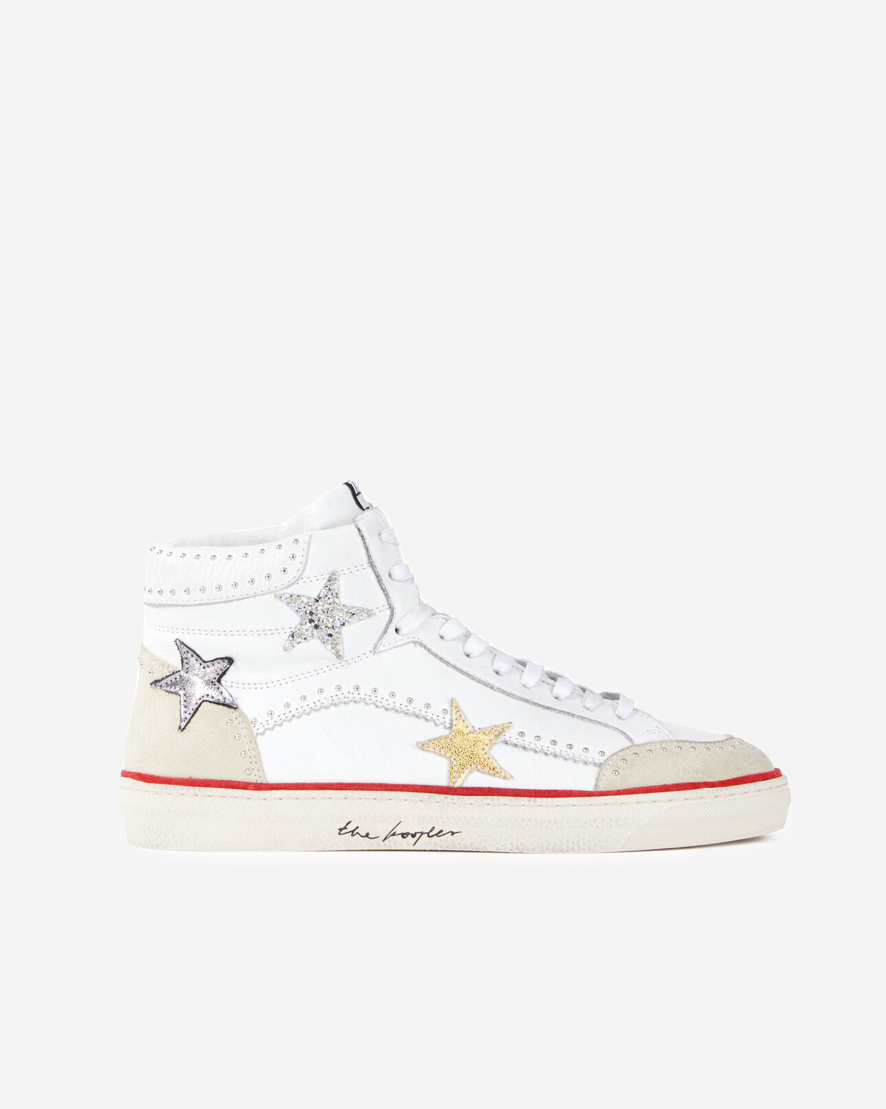 The Kooples WOMEN WHITE white leather high-top sneakers with stars