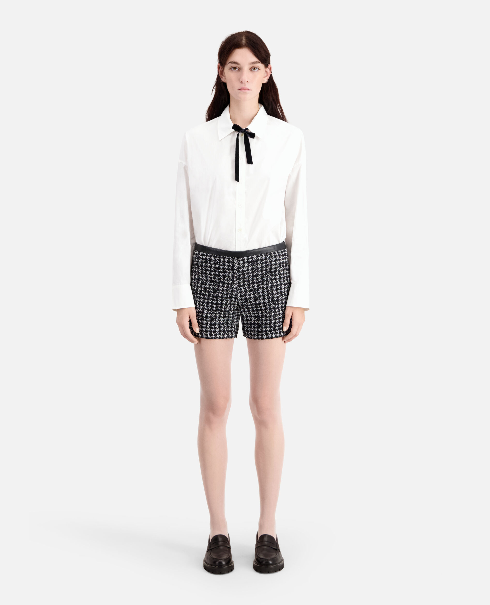 Black tweed shorts, BLACK WHITE, hi-res image number null