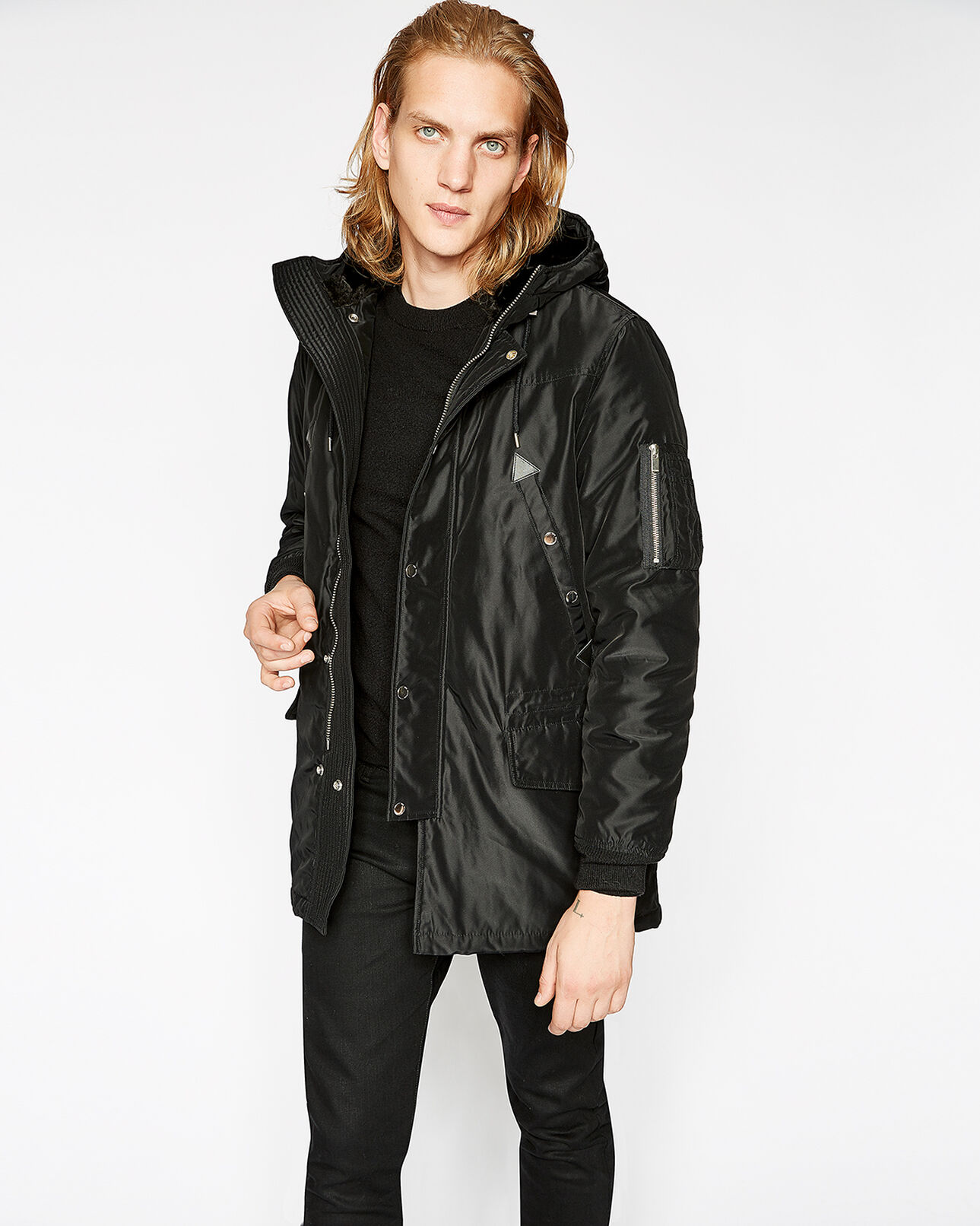 The Kooples MEN BLACK mid-length black parka
