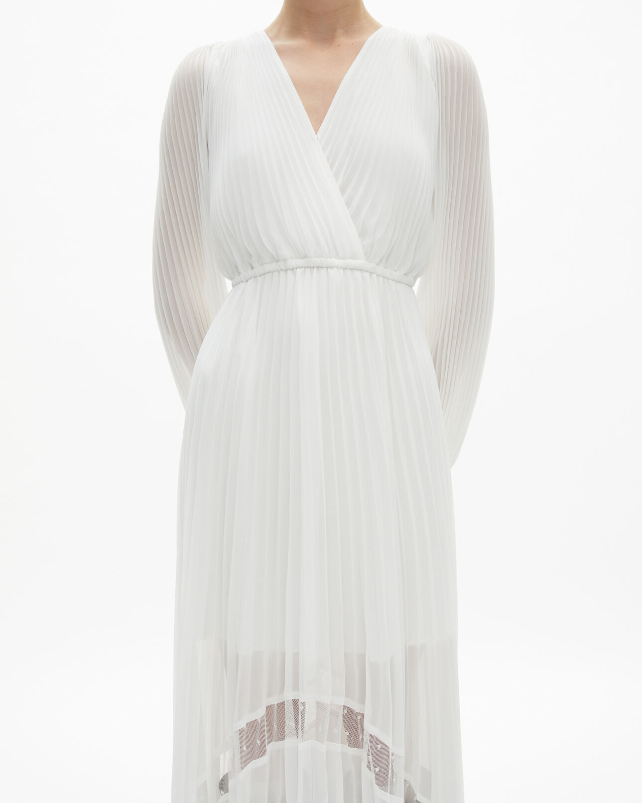 The Kooples FEMME ECRU robe longue plissée avec plumetis écrue