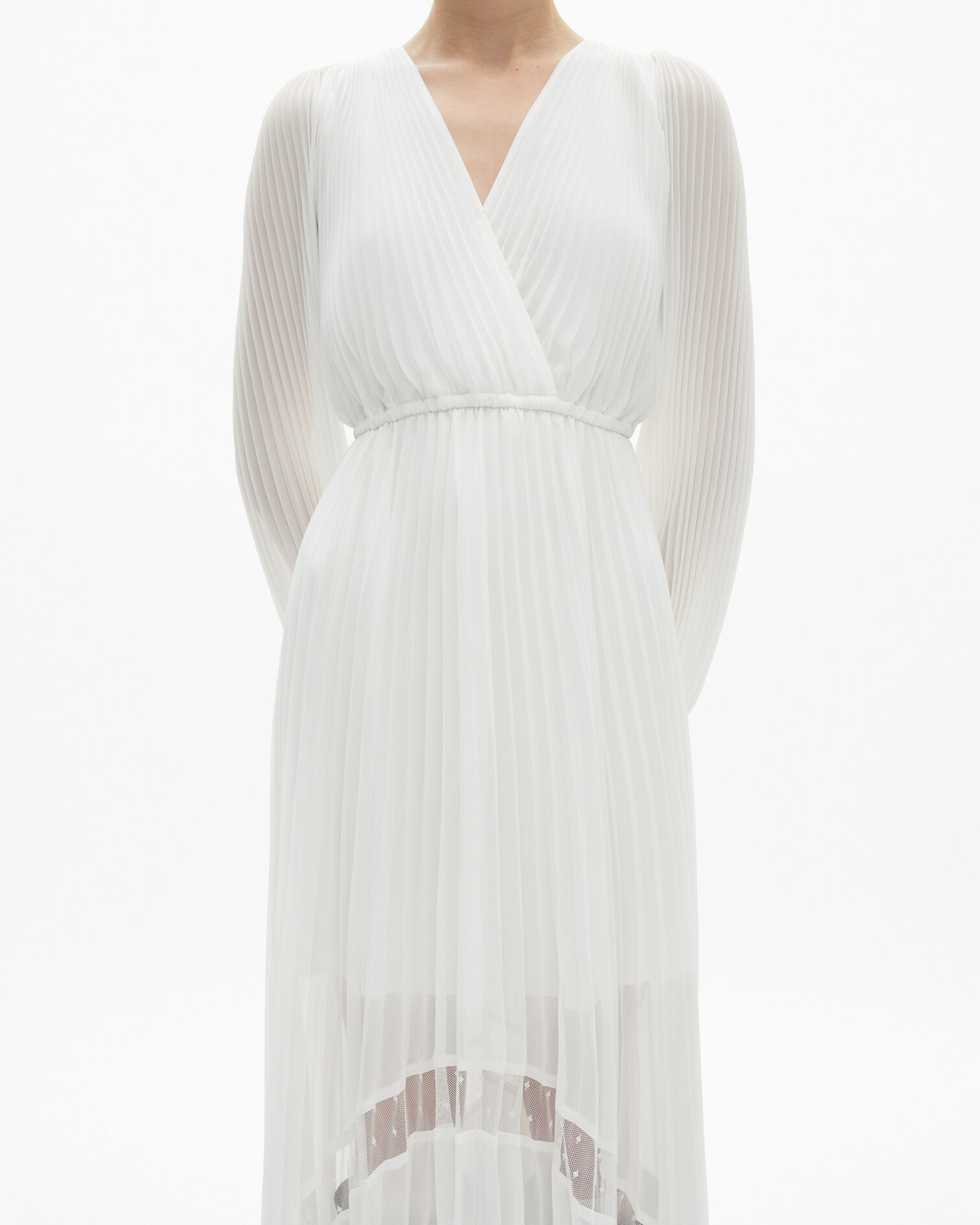 Robe longue plissée avec plumetis écrue, ECRU, hi-res image number null